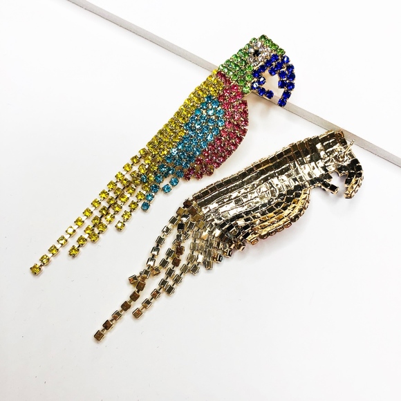 Milena Parrot Rhinestone Dangle Statement Earrings - Picture 5 of 5
